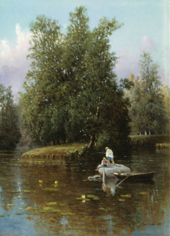 Маковская Александра Егоровна. В окрестностях Петербурга. Дерево, масло. 35х26. 1884. Государственная Третьяковская галерея.