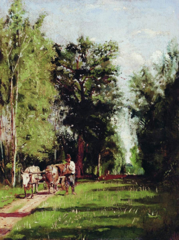 Маковская Александра Егоровна. Пейзаж с водовозом. Холст, масло. 35х26. 1885. Челябинский государственный музей изобразительных искусств.