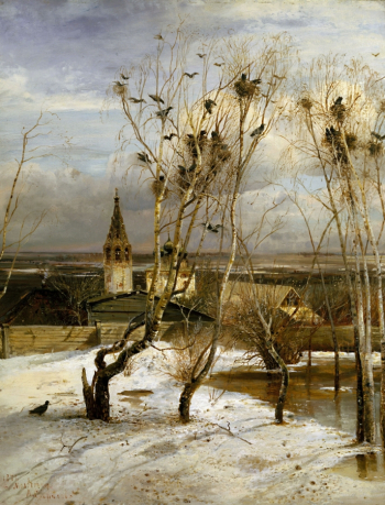 Саврасов Алексей Кондратьевич. Грачи прилетели. Холст, масло. 62х48. 1871. Государственная Третьяковская галерея.
