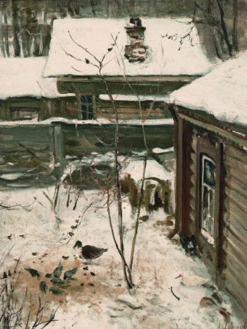 Саврасов Алексей Кондратьевич. Дворик. Зима. Холст, масло. 53х43. 1870-е. Государственная Третьяковская галерея.