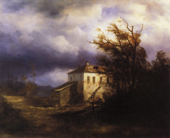 Саврасов Алексей Кондратьевич. Перед грозой. Холст, масло. 20х31. 1850. Частное собрание.