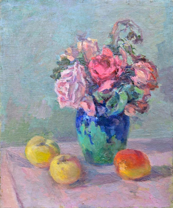 Перуцкий Михаил Семёнович. Розы и яблоки. Холст, масло. 47х38. 1947. Частное собрание.
