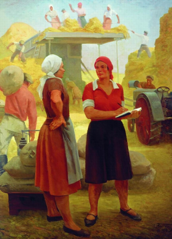Ряжский Георгий Георгиевич. Колхозница-бригадир. Холст, масло. 53,3х44. 1932. Государственная Третьяковская галерея.