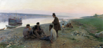 Корин Алексей Михайлович. Бурлаки. Холст, масло. 83х174. 1897. Государственный музей-заповедник `Ростовский Кремль`.