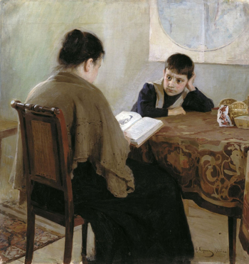 Корин Алексей Михайлович. За книгой. Холст, масло. 59х56. 1900. Дальневосточный художественный музей.
