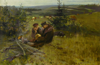 Корин Алексей Михайлович. Пастушки. Холст, масло. 36х50. 1894. Донецкий областной художественный музей.