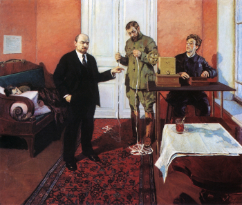 Грабарь Игорь Эммануилович. В.И.Ленин у прямого провода. Холст, масло. 150х200. 1927-1933. Государственный исторический музей.