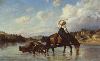 Поленов Василий Дмитриевич. Переправа через реку Оять. С мельницы. Холст, масло. 51х84. 1872. Государственный мемориальный историко-художественный и природный музей-заповедник в Заокском районе Тульской области.