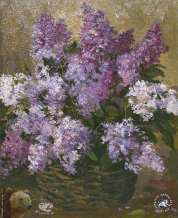 Авакимян Олег Арцвикович. Сирень. Картон, масло. 50х40. 1995. Студия военных художников имени М.Б.Грекова.