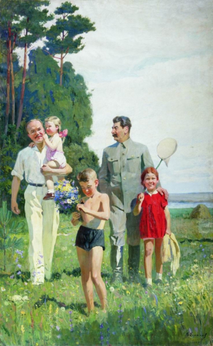 Ефанов Василий Прокофьевич. И.В.Сталин и В.М.Молотов с детьми. Холст, масло. 268х168. 1947. Государственный музейно-выставочный центр РОСИЗО.