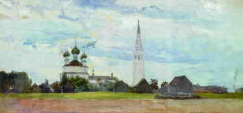 Корин Павел Дмитриевич. Палех. Бумага, акварель, гуашь, белила. 10х22. 1932. Частное собрание.
