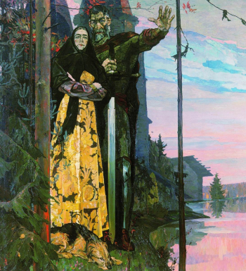 Корин Павел Дмитриевич. Северная баллада. Левая часть триптиха `Александр Невский`. Холст, масло. 275х250. 1943. Государственная Третьяковская галерея.