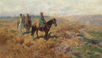 Рубо Франц Алексеевич. Всадники в горах. Холст, масло. 42х72. 1894. Частное собрание.