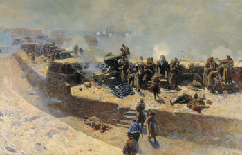 Рубо Франц Алексеевич. Отражение бомбардировки англо-французского флота со стороны Александровской батареи 5 октября 1854 года. Севастополь. Холст, масло. 159х244. 1905. Центральный военно-морской музей.