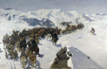 Рубо Франц Алексеевич. Переход князя Аргутинского через Кавказский хребет. Холст, масло. 126х199. 1892. Дагестанский музей изобразительных искусств имени П.С.Гамзатовой.