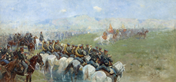 Рубо Франц Алексеевич. Смотр войск Александром III близ Тифлиса. Холст, масло. 46х95. 1893. Музей-панорама Бородинская битва.