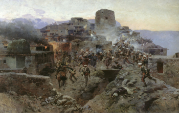 Рубо Франц Алексеевич. Штурм аула Гимры. Холст, масло. 125х200. 1891. Дагестанский музей изобразительных искусств имени П.С.Гамзатовой.