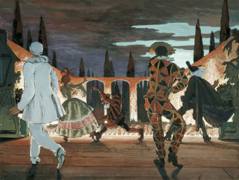 Бенуа Александр Николаевич. Итальянская комедия. Бумага, гуашь. 49х66. 1905. Ивановский областной художественный музей.