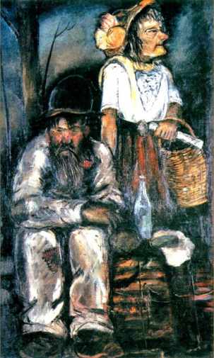Щукин Юрий Прокопьевич. На толкучке (Бывшие). Холст, масло. 106х67. 1932. Государственный музей искусств имени И.В.Савицкого.