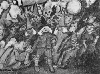 Щукин Юрий Прокопьевич. Интермедия `Мнимый больной` (Ж.Мольер). Картон, масло. 68х90. 1928. Местонахождение картины неизвестно.