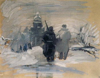 Пакулин Вячеслав Владимирович. Патруль. Бумага, гуашь. 36,6х46,4. 1942. Государственный Русский музей.