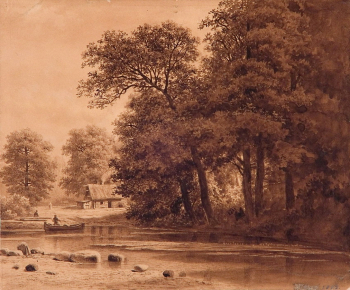 Клодт Михаил Константинович. В лесу. Бумага, сепия. 21х26. 1863. Государственная Третьяковская галерея.