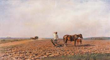 Клодт Михаил Константинович. На пашне. Холст, масло. 37х67. 1869. Киевский национальный музей русского искусства.
