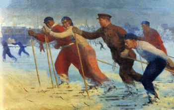 Дормидонтов Николай Иванович. Киров на лыжной прогулке. Холст, масло. 190х290. 1936-1937. Горловский художественный музей.