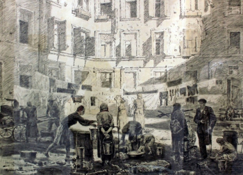 Дормидонтов Николай Иванович. У воды. Серия `Ленинград в блокаде`. Бумага, тушь, карандаш. 58,3х72,1. 1943. Государственный Русский музей.