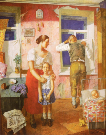 Петров-Водкин Кузьма Сергеевич. 1919 год. Тревога. Холст, масло. 169х138. 1934. Государственный Русский музей.