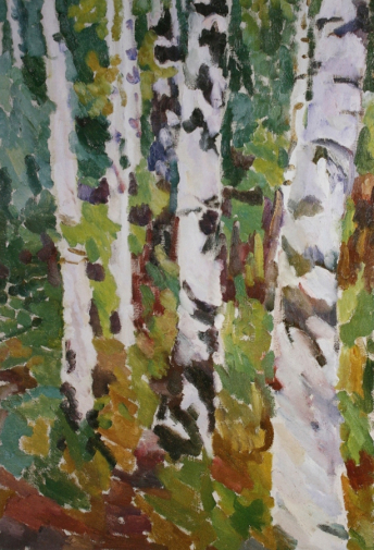 Егоршина Наталия Алексеевна. Берёзы. Холст, масло. 110х74. 1956. Государственный историко-художественный и литературный Музей-заповедник Абрамцево.