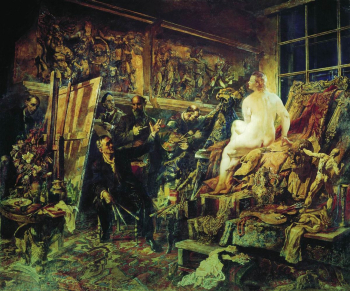 Яковлев Василий Николаевич. Спор об искусстве. Холст, масло. 344х143. 1946. Государственная Третьяковская галерея.