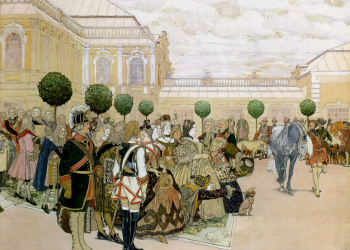 Кардовский Дмитрий Николаевич. Императрица Анна Иоанновна и её двор. Картон, гуашь, тушь. 59х81. 1907. Киевский национальный музей русского искусства.