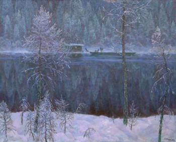 Френц Владимир (Рейнгардт) Рудольфович. Таёжная протока. Холст, масло. 103х129. 1983. Частное собрание.