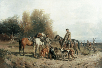 Френц Рудольф Фердинандович (Фёдорович). Охотничьи сборы. Холст, масло. 76х113. 1887. Государственный музей изобразительных искусств Республики Татарстан.