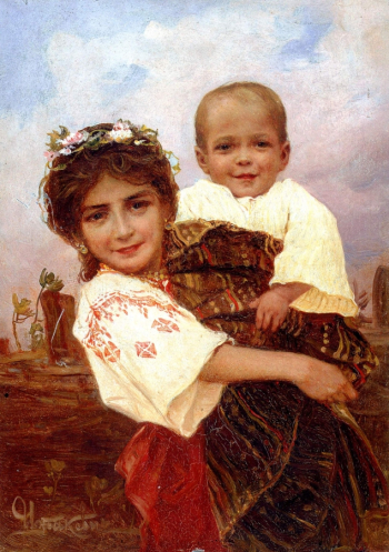Ижакевич Иван Сидорович. Мама идет! Оцинкованный лист, масло. 1898. Национальный художественный музей (Киев).