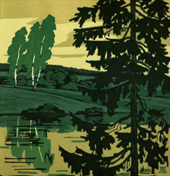 Вертинская Лидия Владимировна. Летний вечер. Бумага, линогравюра. 1964. Частное собрание.