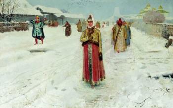 Рябушкин Андрей Петрович. Воскресный день. Холст, масло. 38х60. 1889. Новгородский государственный объединенный музей-заповедник.