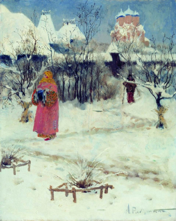 Рябушкин Андрей Петрович. Прогулка боярышни. Холст, масло. 36х29. 1893. Художественная культура Русского Севера.