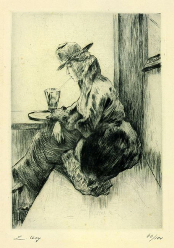 Лессер Ури. Женщина в кафе. Бумага, сухая игла. 20х14,1. 1919-1921. Частное собрание.