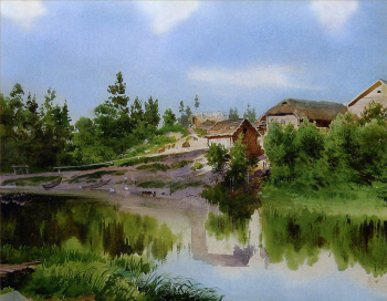 Бенуа Альберт Николаевич. Село. Бумага, акварель. 19х25. Конец 19 века. Бердянский художественный музей имени И.И.Бродского.