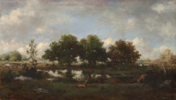 Нарсис Диаз. Лесной пейзаж. Холст, масло. 13,5х22,9. 1857. Йельский центр британского искусства.