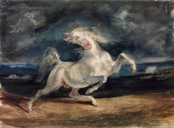Эжен Делакруа. Гарцующий конь. Бумага, акварель. 23,6х32. 1825-1829. Музей изобразительных искусств (Будапешт).