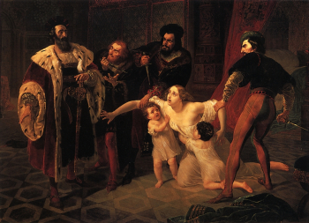 Брюллов Карл Павлович. Смерть Инессы де Кастро, морганатической жены португальского инфанта дона Педро. Холст, масло. 213х299. 1834. Государственный Русский музей.