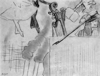 Эдгар Дега. Зарисовка художественного вечера. Бумага, карандаш. 23х30. 1884. Рисунок похищен.