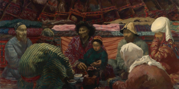 Яковлев Александр Евгеньевич. Под шатром киргиза. Холст, масло, темпера. 103х199. 1932. Частная коллекция.