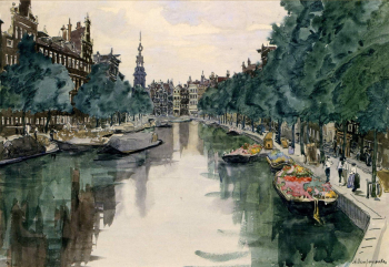 Остроумова-Лебедева Анна Петровна. Амстердам. Бумага, акварель. 34х48. 1913. Киевский национальный музей русского искусства.
