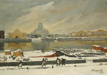 Остроумова-Лебедева Анна Петровна. Первый снег. Картон, масло. 44х63. 1917. Частное собрание.