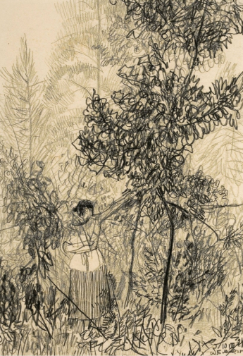 Митурич Пётр Васильевич. В саду. Бумага, карандаш. 36х25. 1924. Государственная Третьяковская галерея.
