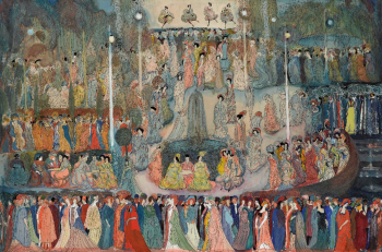 Якулов Георгий Богданович. Кафе-шантан (Гуляние в парке). Бумага, гуашь. 96х64. 1906. Государственная Третьяковская галерея.
